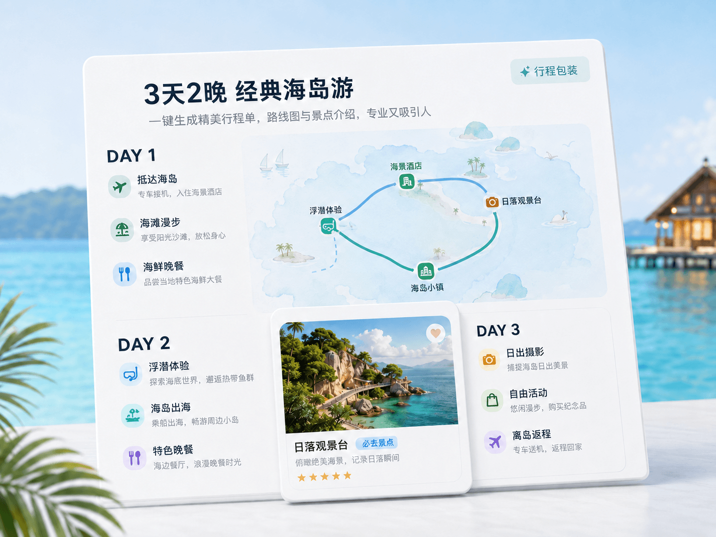 海岛旅行行程包装示意图